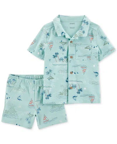 Carter's Babies' Toddler Boys Button-down Shirt & Pull-on Shorts, 2 Piece Set