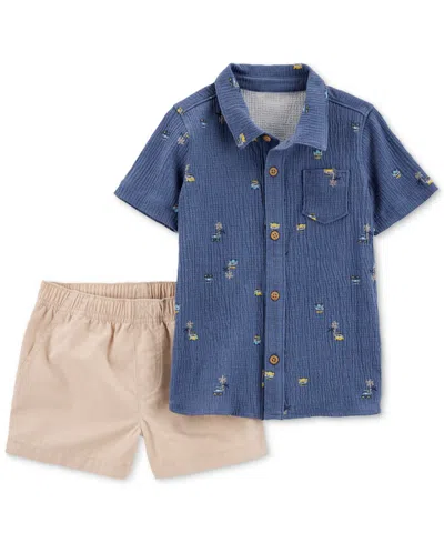 Carter's Babies' Toddler Boys Button-up Shirt & Khaki Shorts, 2 Piece Set