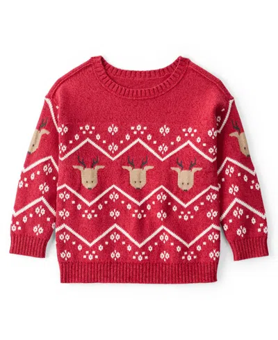 Carter's Babies' Toddler Boys Christmas Reindeer Fair Isle Long Sleeve Sweater In Red