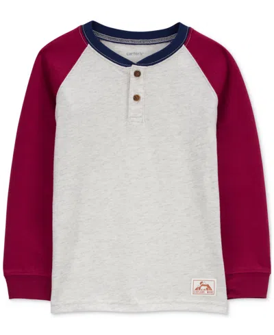 Carter's Babies' Toddler Boys Colorblocked Raglan-sleeve Henley In Red,blue