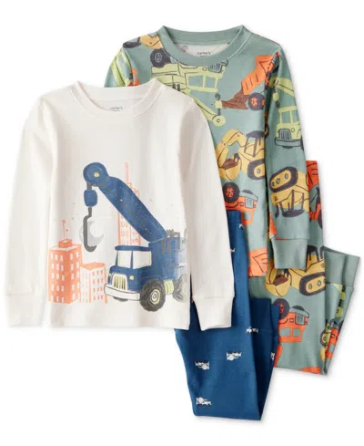 Carter's Babies' Toddler Boys Construction-print Snug-fit Cotton Pajamas, 4 Piece Set In Multi