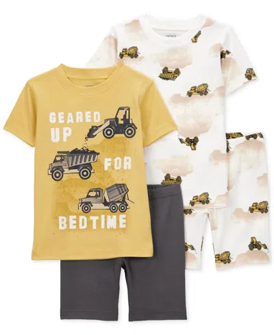 Carter's Babies' Toddler Boys Construction-print Snug-fit Cotton Pajamas, 4 Piece Set In Yellow