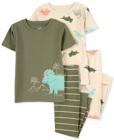 Carter's Babies' Toddler Boys Dinosaur Cotton Pajamas, 4-piece Set In Green,brown