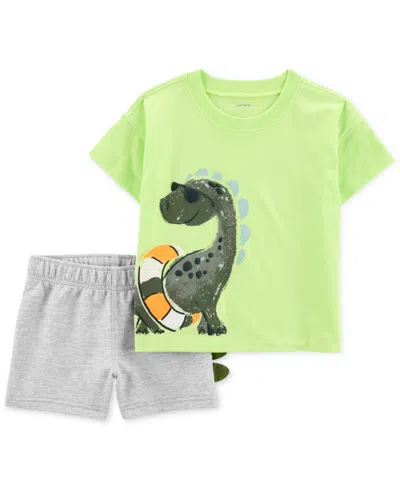 Carter's Babies' Toddler Boys Dinosaur Graphic T-shirt & Shorts, 2 Piece Set In Green,gray