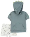 Carter's Toddler Boys Dinosaur Hooded Top & Shorts, 2-piece Set In Blue,green