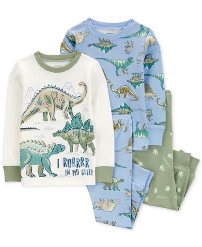 Carter's Babies' Toddler Boys Dinosaur-print 100% Snug-fit Cotton Pajamas, 4 Piece Set In Multi