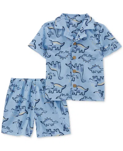 Carter's Babies' Toddler Boys Dinosaur-print Coat-style Pajamas, 2 Piece Set In Blue
