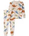 Carter's Toddler Boys Dinosaur-print Velour Long-sleeve Loose-fit 2-piece Pajamas In Neutral