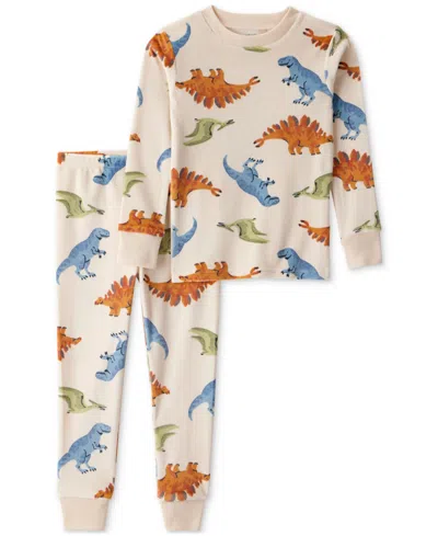 Carter's Babies' Toddler Boys Dinosaur-print Velour Long-sleeve Loose-fit 2-piece Pajamas In Neutral