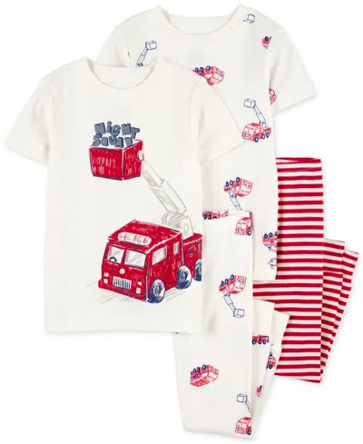Carter's Babies' Toddler Boys Fire Truck Cotton Pajamas, 4-piece Set In Firetruck Red