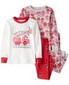 Carter's Toddler Boys Firetruck-print Snug-fit Cotton Pajamas, 4 Piece Set In Multi
