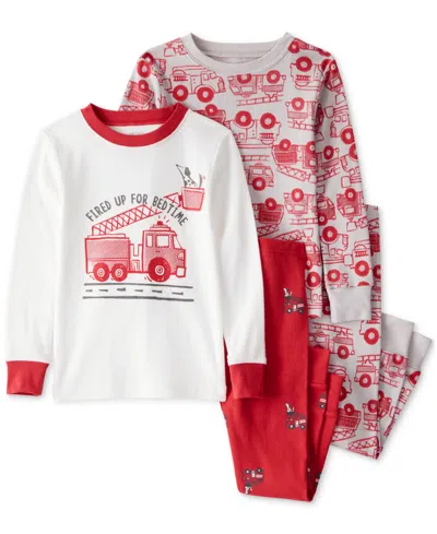 Carter's Babies' Toddler Boys Firetruck-print Snug-fit Cotton Pajamas, 4 Piece Set In Multi