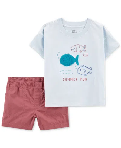 Carter's Babies' Toddler Boys Fish Graphic T-shirt & Woven Shorts, 2 Piece Set In White