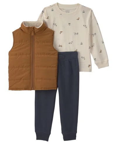 Carter's Babies' Toddler Boys' Fleece Long-sleeve Top, Vest And Pants, 3-piece Set In Multi
