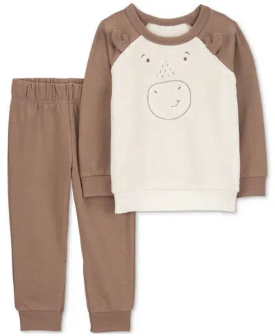 Carter's Babies' Toddler Boys Fuzzy Moose Pullover & Fleece Pants, 2 Piece Set In Brown,cream