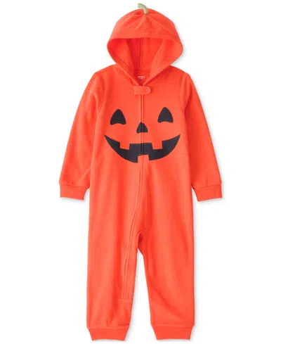Carter's Babies' Toddler Boys Halloween Jack O Lantern Hooded Zip Up Jumpsuit In Orange