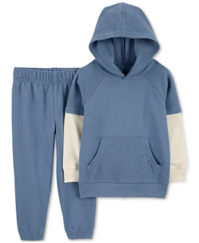 Carter's Babies' Toddler Boys Layered-look Hooded T-shirt & Pull-on Pants, 2 Piece Set In Blue