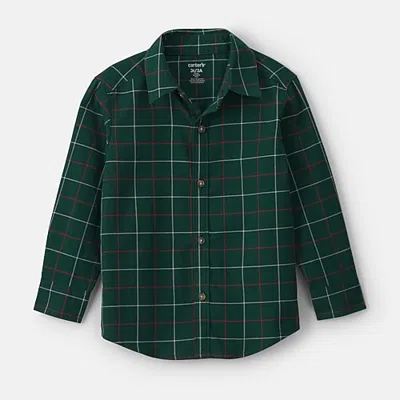Carter's Babies' Toddler Boys Long Sleeve Cuffed Regular Fit Button-down Shirt In Green