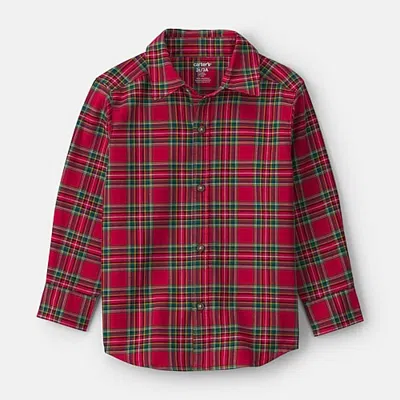 Carter's Babies' Toddler Boys Long Sleeve Cuffed Regular Fit Button-down Shirt In Red