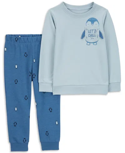 Carter's Babies' Toddler Boys Penguin Sweatshirt & Pants, 2 Piece Set In Blue