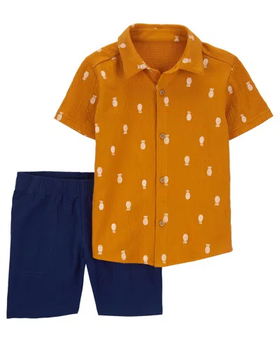 Carter's Babies' Toddler Boys Pineapple Print Shirt And Canvas Shorts, 2 Piece Set In Yellow