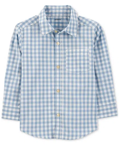 Carter's Babies' Toddler Boys Plaid Woven Cotton Long-sleeve Button-down Shirt In Blue