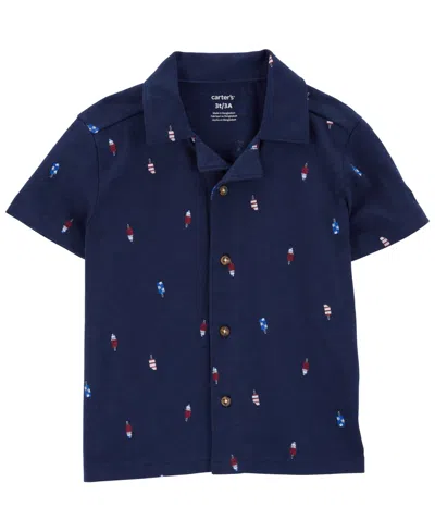 Carter's Babies' Toddler Boys Popsicle Button Front Shirt In Navy