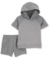 Carter's Toddler Boys Quilted Hooded Shirt & Shorts, 2-piece Set In Gray