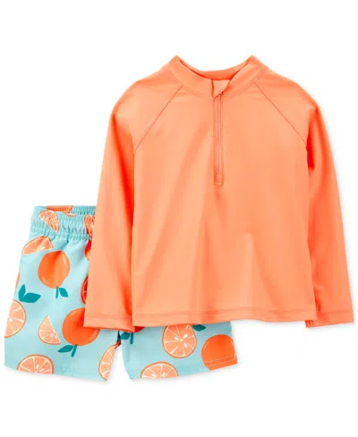 Carter's Babies' Toddler Boys Rash Guard & Orange Slice-print Swim Trunks, 2 Piece Set