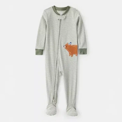 Carter's Babies' Toddler Boys Rib Crew Neck Long Sleeve Footed Pajamas In Green