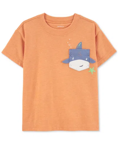 Carter's Babies' Toddler Boys Shark-pocket Graphic T-shirt In Orange