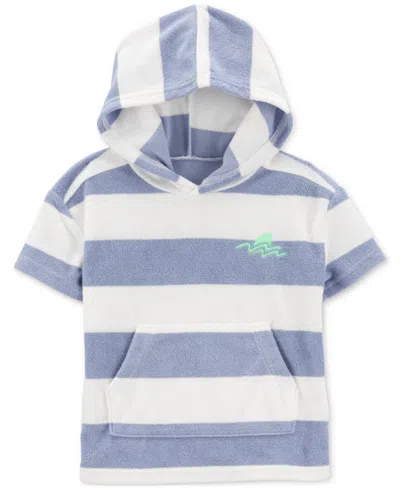 Carter's Babies' Toddler Boys Shark Striped Terry Hooded T-shirt In Blue
