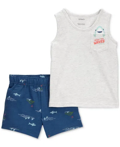 Carter's Babies' Toddler Boys Shark Tank Top & Printed Shorts, 2 Piece Set In Gray,blue