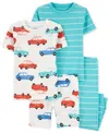 Carter's Toddler Boys Striped Car 100% Snug Fit Cotton Pajamas, 4 Piece Set