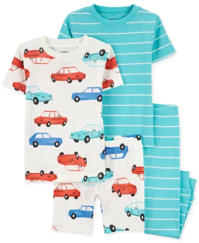Carter's Babies' Toddler Boys Striped Car 100% Snug Fit Cotton Pajamas, 4 Piece Set