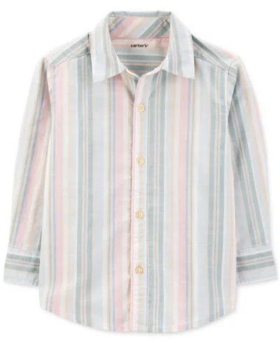 Carter's Babies' Toddler Boys Striped Woven Cotton Long-sleeve Button-down Shirt In Multi