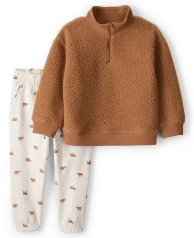 Carter's Babies' Toddler Boys Teddy Jacket And Joggers, 2-piece Set In Brown