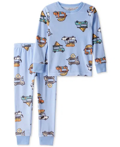Carter's Babies' Toddler Boys Truck-print Velour Long-sleeve 2-piece Pajamas In Blue