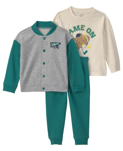Carter's Babies' Toddler Boys' Varsity French Terry Long-sleeve Top, Jacket And Pants, 3-piece Set In Multi