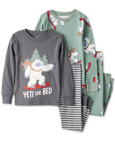 Carter's Babies' Toddler Boys Yeti-print 100% Cotton Long-sleeve Snug-fit 4-piece Pajamas In Gray