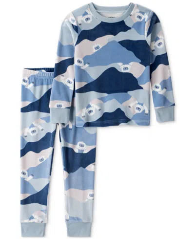 Carter's Babies' Toddler Boys Yeti-print Velour Long-sleeve 2-piece Pajamas In Blue
