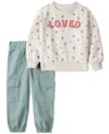 Carter's Toddler Girls 2-pc. "loved" Pullover Sweatshirt & Pants Set In Green