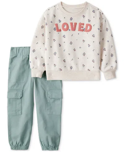 Carter's Babies' Toddler Girls 2-pc. "loved" Pullover Sweatshirt & Pants Set In Green