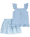 Carter's Baby Girls 2-pc. Flutter-sleeve Top & Floral-print Skort Set In Blue