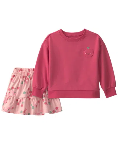 Carter's Babies' Toddler Girls' 2t-5t Apple French Terry Sweatshirt And Skort, 2-piece Set In Pink