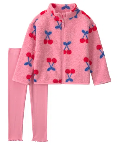 Carter's Babies' Toddler Girls' 2t-5t Cherry-print Long-sleeve Fleece Jacket And Pants, 2-piece Set In Pink