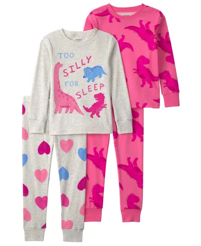 Carter's Babies' Toddler Girls' 2t-5t Dino Heart Snug Fit Sleep & Play, 4-piece Set In Multi
