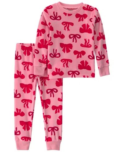 Carter's Babies' Toddler Girls' 2t-5t Dreamplush Bow-print Snug-fit Top And Pants, 2-piece Pajama Set In Pink