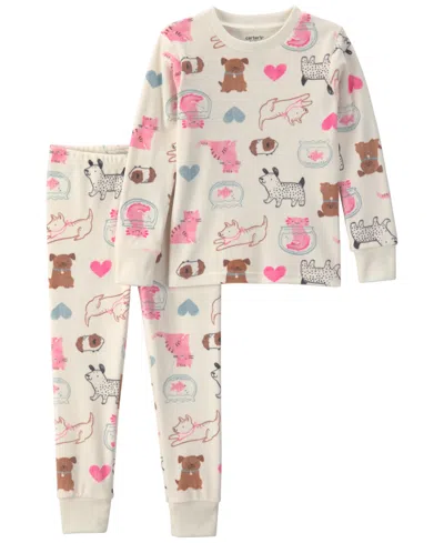 Carter's Babies' Toddler Girls' 2t-5t Dreamplush Heart-print Long-sleeve Snug-fit Top And Pants, 2-piece Pajama Set In Cream