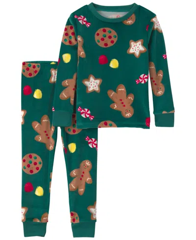 Carter's Babies' Toddler Girls' 2t-5t Dreamplush Long-sleeve Snug-fit Christmas Top And Pants, 2-piece Pajama Set In Green